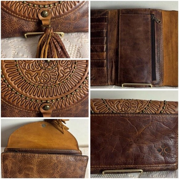 Patricia Nash Colli Distressed Flap Closure Crossbody Bag & Leather Wallet Set - Picture 7 of 16